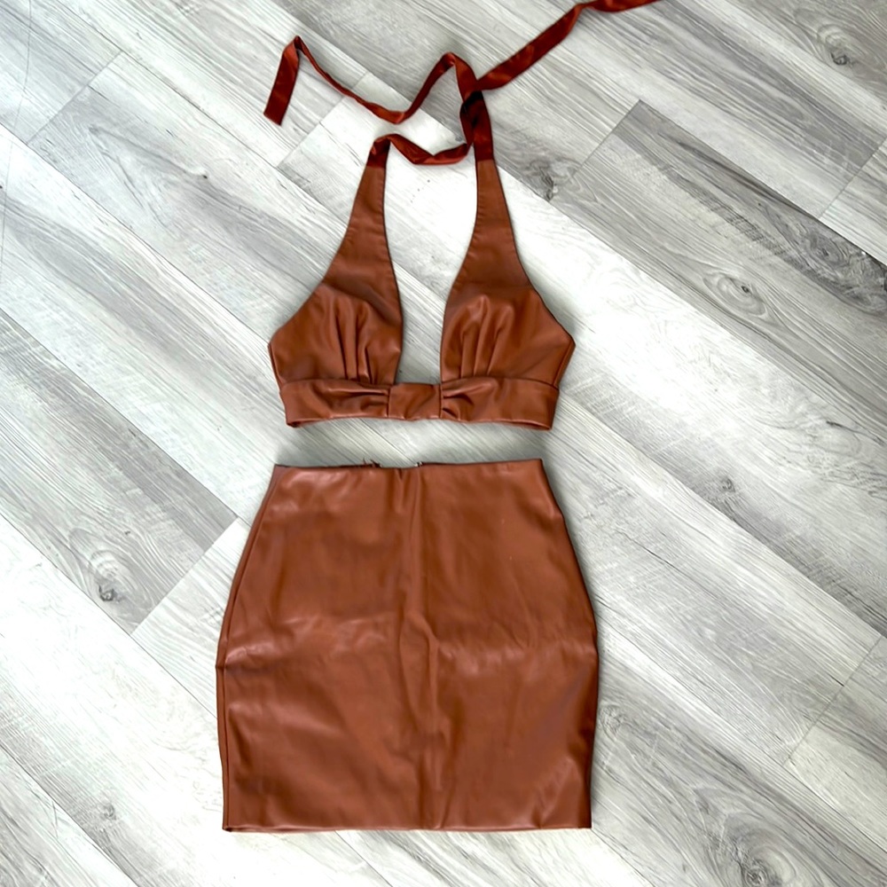 Fashion Nova leather skirt set. Size XS